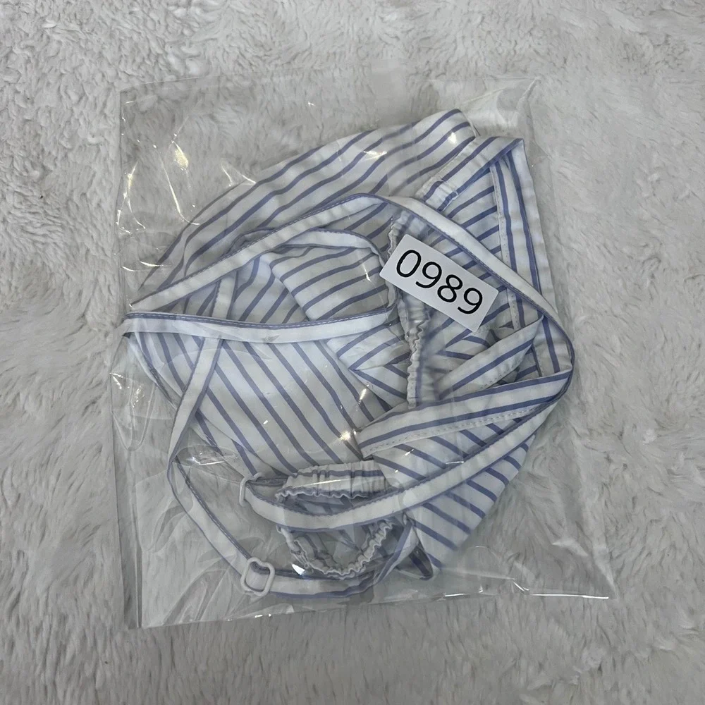 SKIMS Cotton Poplin Bralette Zen Blue Stripe TR-TRI-8425W Triangle Bra Large NWT - Picture 5 of 6